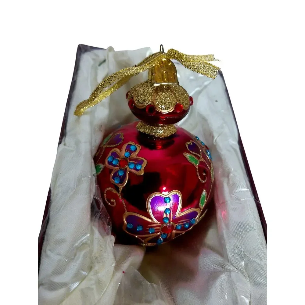 Garnet Red Glass Christmas Ornament Renaissance Style Jeweled